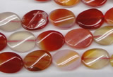 CAG1652 15.5 inches 10*14mm twisted oval red agate gemstone beads