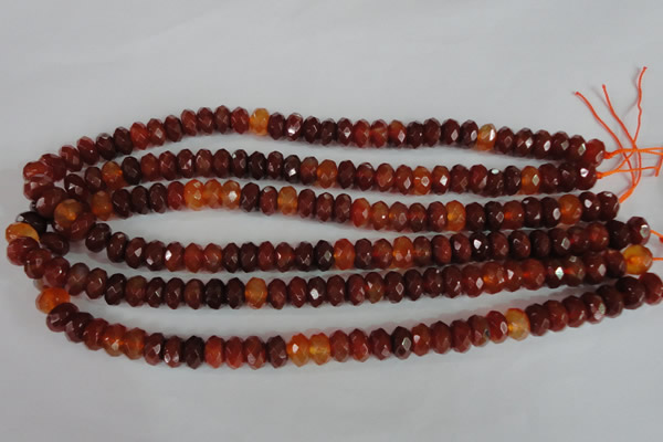 CAG1665 15.5 inches 6*10mm faceted rondelle red agate gemstone beads