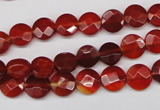 CAG1675 15.5 inches 8mm faceted coin red agate gemstone beads