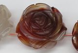 CAG1681 15.5 inches 30mm carved flower red agate gemstone beads