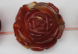 CAG1682 15.5 inches 38mm carved flower red agate gemstone beads