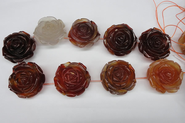 CAG1682 15.5 inches 38mm carved flower red agate gemstone beads