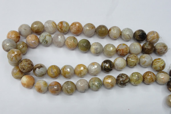 CAG1835 15.5 inches 16mm faceted round bamboo leaf agate beads