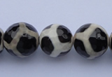 CAG1872 15.5 inches 10mm faceted round tibetan agate beads wholesale