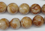 CAG1889 15.5 inches 14mm faceted round lemon crazy lace agate beads