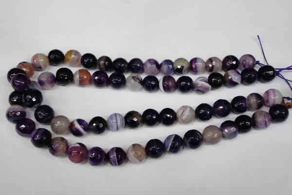 CAG2098 15.5 inches 14mm faceted round purple line agate beads