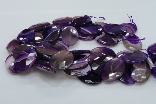 CAG210 15.5 inches 25*35mm faceted oval purple agate gemstone beads