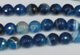 CAG2104 15.5 inches 8mm faceted round blue line agate beads