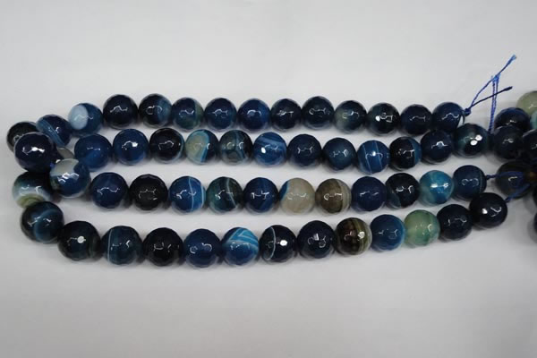 CAG2107 15.5 inches 14mm faceted round blue line agate beads