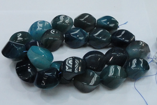 CAG222 15.5 inches 25*35mm twisted blue agate gemstone beads