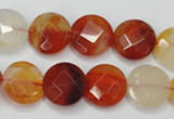 CAG2393 15.5 inches 14mm faceted coin red agate beads wholesale