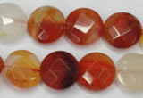 CAG2394 15.5 inches 16mm faceted coin red agate beads wholesale