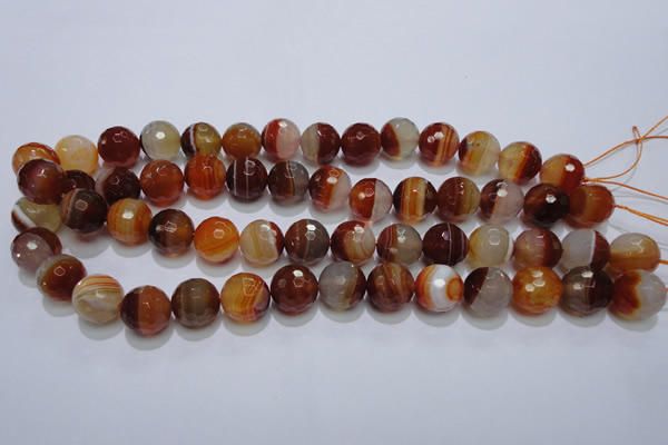 CAG2705 15.5 inches 14mm faceted round red line agate beads