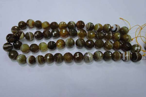 CAG2715 15.5 inches 14mm faceted round yellow line agate beads