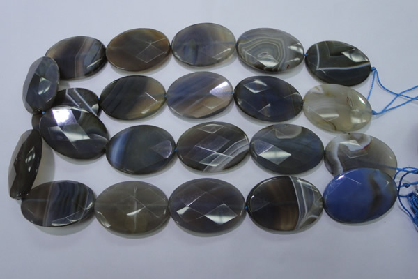 CAG2737 15.5 inches 25*35mm faceted oval grey line agate beads