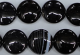 CAG2909 15.5 inches 16mm flat round black line agate beads