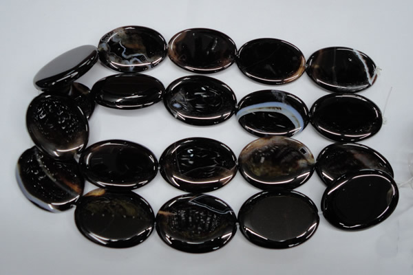 CAG2922 15.5 inches 30*40mm oval black line agate beads