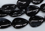 CAG2926 15.5 inches 13*18mm flat teardrop black line agate beads