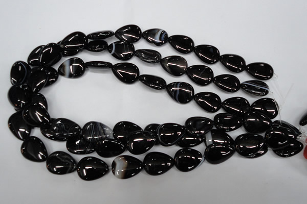 CAG2927 15.5 inches 15*20mm flat teardrop black line agate beads