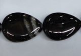 CAG2928 15.5 inches 18*25mm flat teardrop black line agate beads