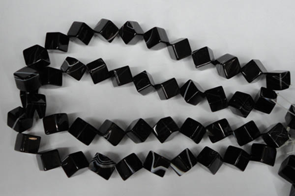 CAG2979 15.5 inches 12*12mm cube black line agate beads