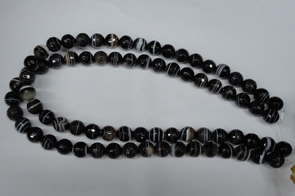 CAG2983 15.5 inches 10mm faceted round black line agate beads