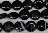 CAG2992 15.5 inches 12mm flat round black line agate beads