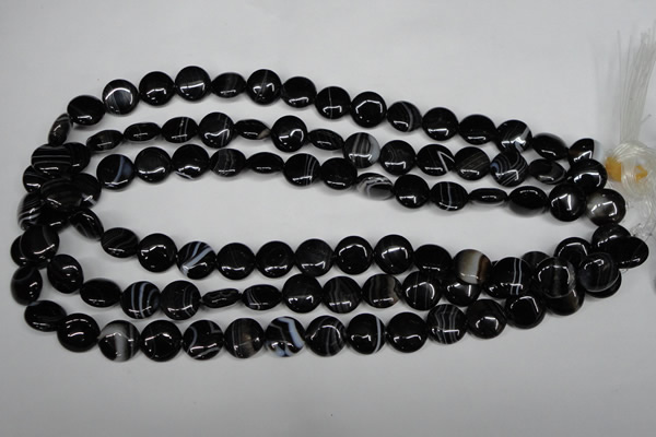 CAG2992 15.5 inches 12mm flat round black line agate beads