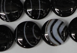 CAG2995 15.5 inches 18mm flat round black line agate beads