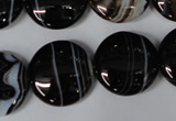 CAG2996 15.5 inches 20mm flat round black line agate beads