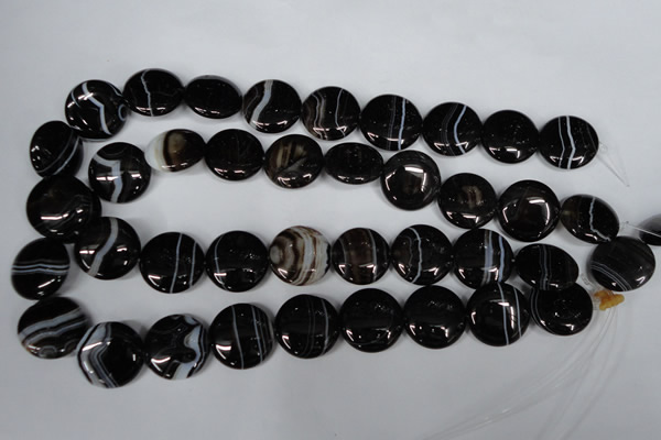 CAG2996 15.5 inches 20mm flat round black line agate beads