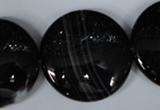 CAG2999 15.5 inches 30mm flat round black line agate beads