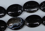 CAG3004 15.5 inches 15*20mm oval black line agate beads