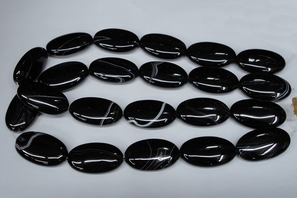 CAG3008 15.5 inches 20*35mm oval black line agate beads