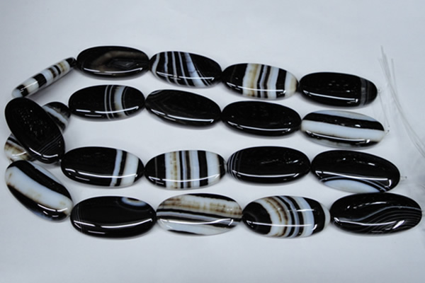 CAG3009 15.5 inches 20*40mm oval black line agate beads