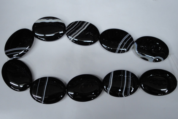 CAG3012 15.5 inches 30*40mm oval black line agate beads