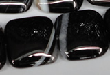 CAG3037 15.5 inches 25*25mm square black line agate beads