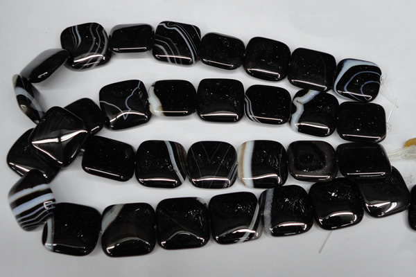 CAG3037 15.5 inches 25*25mm square black line agate beads