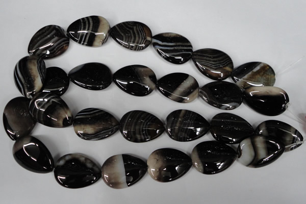 CAG3060 15.5 inches 22*30mm flat teardrop black line agate beads