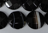 CAG3076 15.5 inches 20mm faceted coin black line agate beads