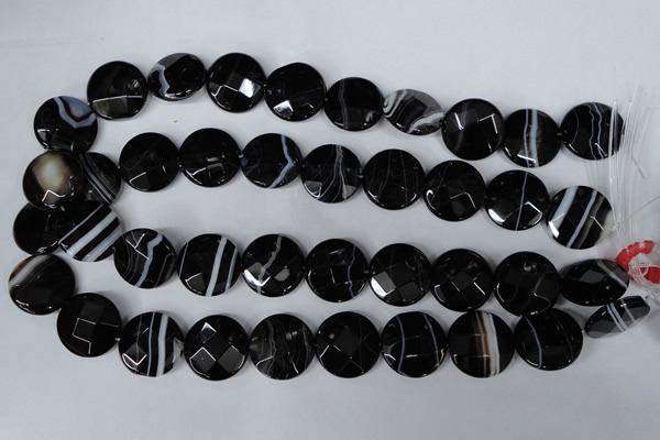 CAG3076 15.5 inches 20mm faceted coin black line agate beads