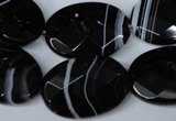 CAG3084 15.5 inches 18*25mm faceted oval black line agate beads