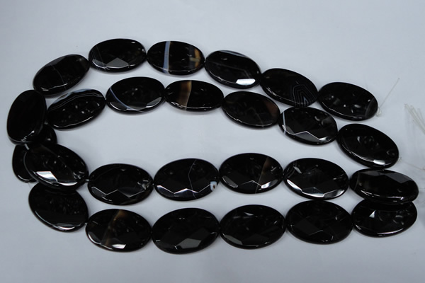 CAG3085 15.5 inches 20*30mm faceted oval black line agate beads