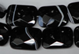 CAG3103 15.5 inches 15*20mm faceted rectangle black line agate beads