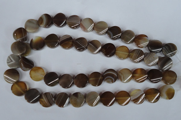 CAG3152 15.5 inches 16mm twisted coin brown line agate beads