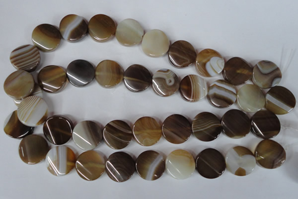 CAG3154 15.5 inches 20mm twisted coin brown line agate beads