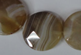 CAG3168 15.5 inches 25mm faceted coin brown line agate beads