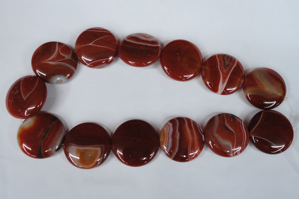 CAG3188 15.5 inches 30mm flat round red line agate beads