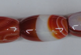 CAG3275 15.5 inches 18*30mm drum red line agate beads