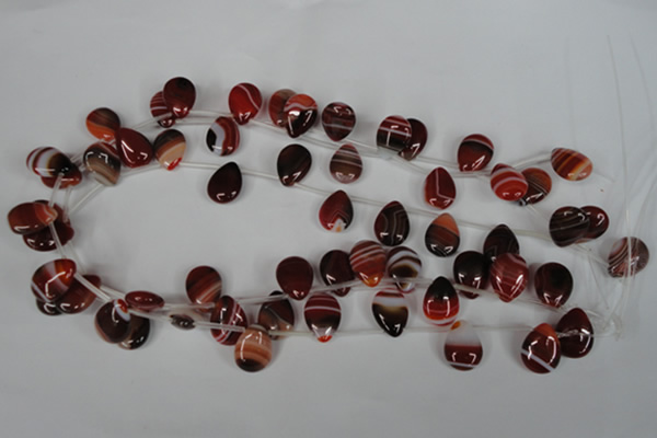 CAG3285 Top-drilled 12*16mm flat teardrop red line agate beads